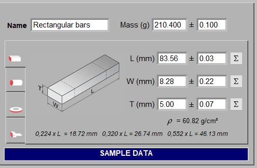 Sonelastic® 5.0 fields for selecting specimen with rectangular bar geometry  