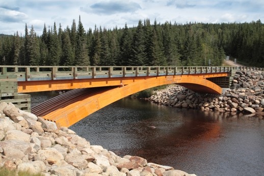 Figura 1 - Ponte localizada na floresta de Montmorency sobre o rio Montmorency, Quebec, Canadá. Possui vão de 44 m, altura de 33 m e largura de 4,8 m [3].